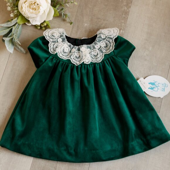 luli and me green velvet dress & Girl's Lace Collar Dress, Set 2-4T, Green, 3 Modern icons